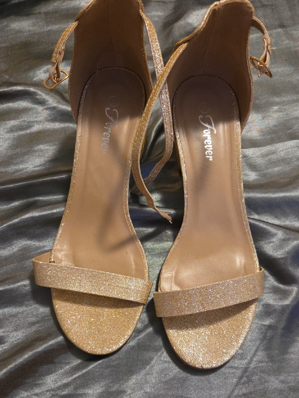 Forever Rose Gold Glitter Ankle-Strap Stilettos